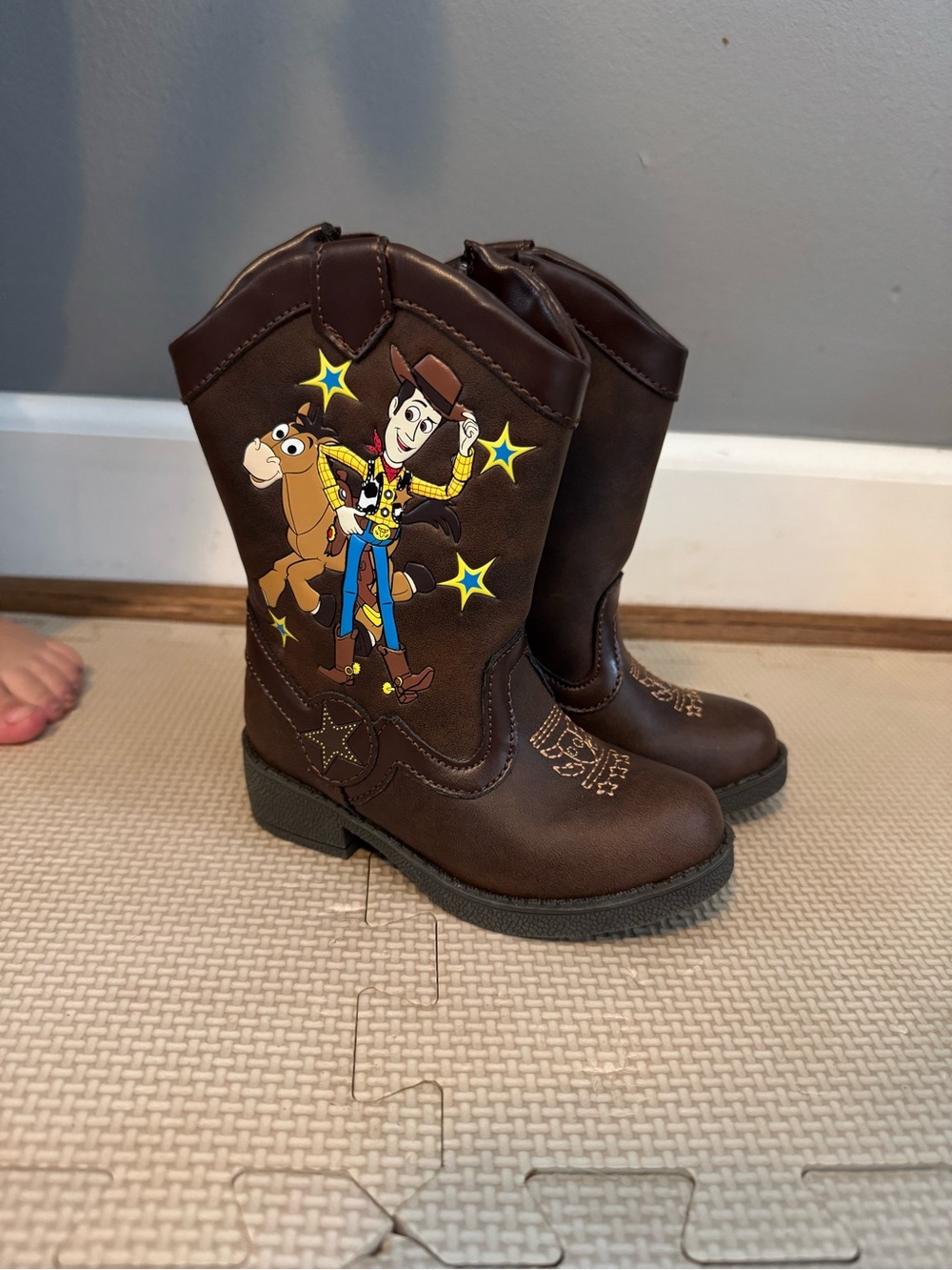 Kids Brown Cowboy Boots with Toy Character Graphic